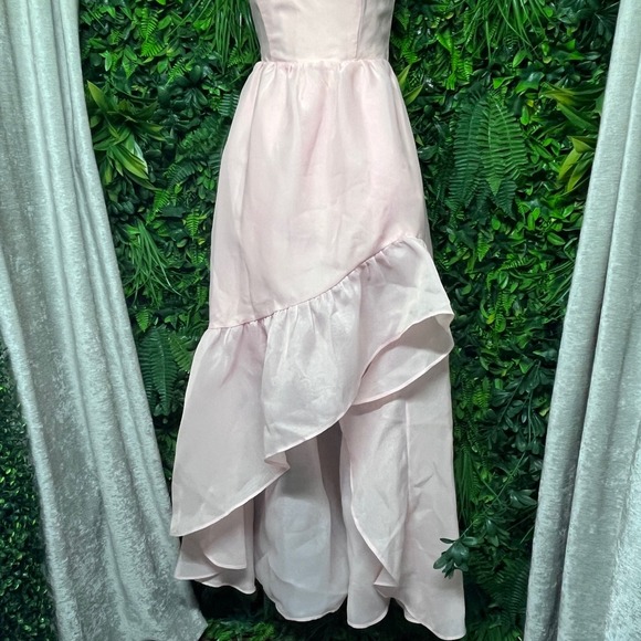 NBD X Dress XS Pink Carmelita Strapless Maxi Gown Hi Low Ruffle Organza 3203 - Picture 8 of 11